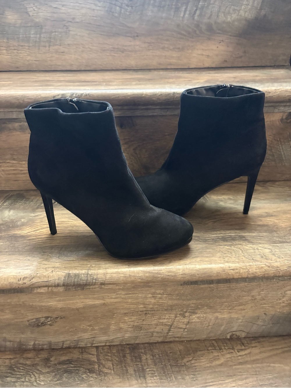 Atmosphere Black Suede Ankle Booties with Stiletto Heel
